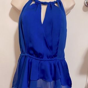Bebe Sheer Blue peplum Top S